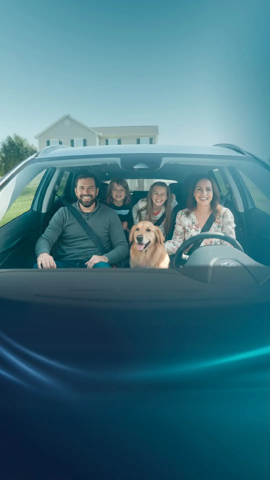 Familia feliz dentro de Automóvil