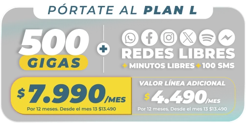 Portate al plal L 500 GIGAS $7.990/mes