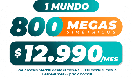 1 Mundo 800 Megas simétricas - $12.990/mes