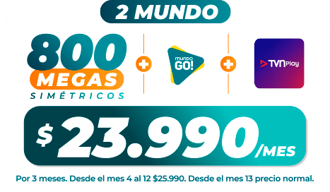 Plan Fibra Óptica 800 Megas - Mundo GO! TVN Play